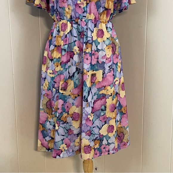 Vintage Floral Dress Women’s XL Short Sleeve A-Line‎ Midi Short Sleeve - Picture 3 of 8